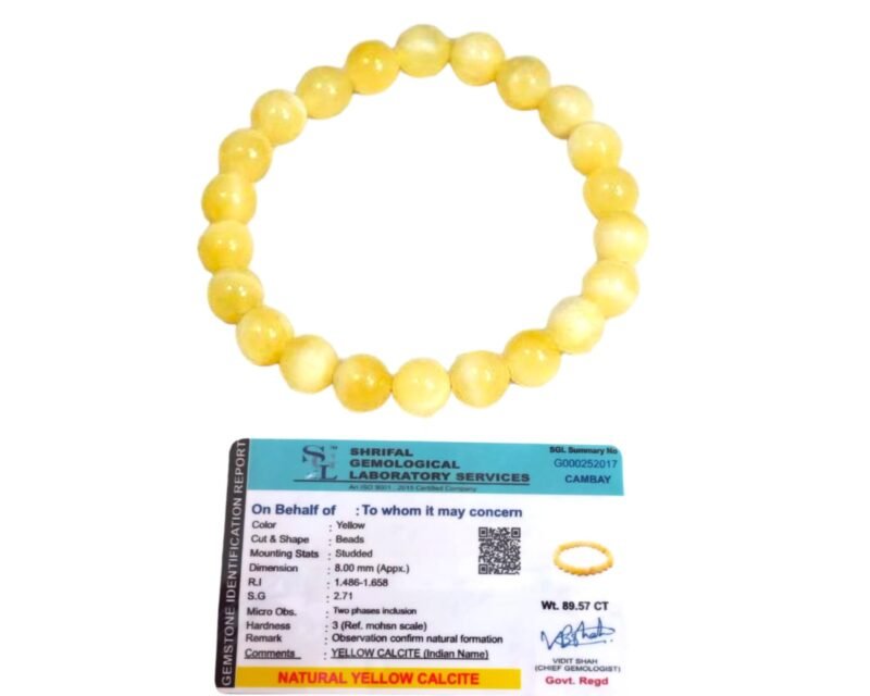 Natural Yellow Calcite Bracelet Lab Certified AAA Grade 8mm Stretchable Original Real Crystal Bracelet For Solar Plexus Chakra, Positivity and Abundance