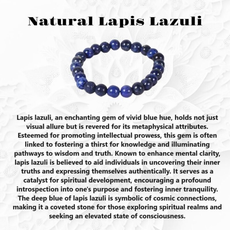 Natural Lapis Lazuli Certified Bracelet 8mm Strechable Original Real Crystal Bracelet For Third Eye Chakra, Spiritual Growth, Clarity, Meditation & Inner Peace For Men & Women