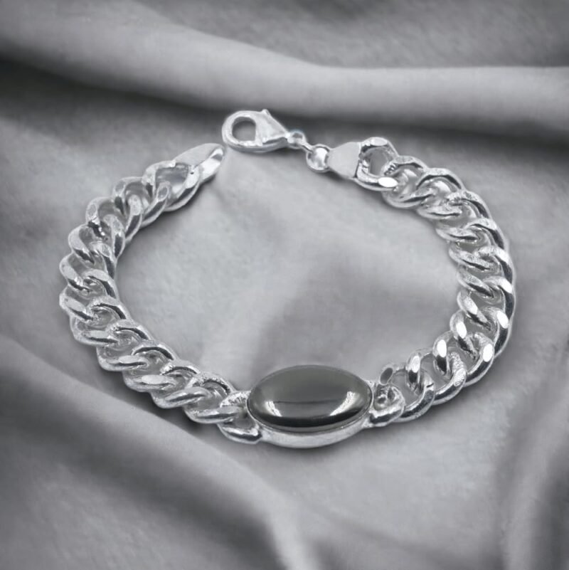 Natural Pyrite Cabochon Real Crystal Certified Chain Bracelet for Men and Women for Good Luck, Love, Abundance, Healing and Meditation