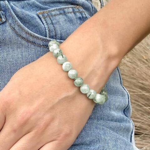 Prehnite Natural Crystal Bracelet Lab Certified 8 mm Semi Precious Gemstone Unisex AAA Grade Premium Stretchable Band Bracelet for Healing Meditation and Manifestation