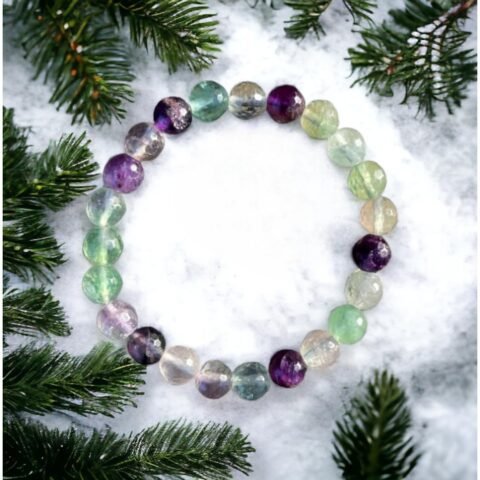 Multi Fluorite Bracelet 8mm Stretchable Original Semi Precious Gemstone Unisex Bracelet For Spiritual Growth, Manifestation, Stress Reduction, Aura Cleansing & Meditation