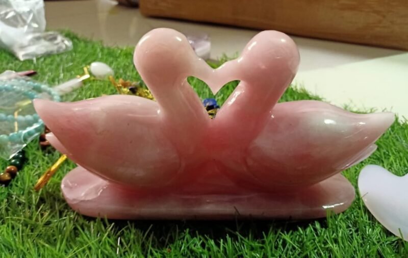 Natural Pink Rose Quartz Lab Certified Pair of Swans for Love & Relationship Handcrafted Love Birds Duck Male Female Gift 120 to 225 Grams Approx 5 to 6 Cms Height Approx (Rose Quartz Swan Pair)