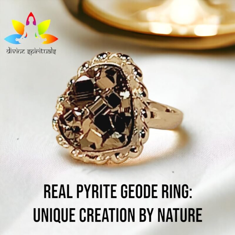 Lab Certified AAA Grade Natural Pyrite Geode Ring Adjustable Ring Original Pyrite Crystal Money Magnet For Abundance, Prosperity & Manifestation For Men & Women