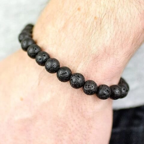 Lava Natural Crystal Bracelet Lab Certified 8 mm Semi Precious Gemstone Unisex AAA Grade Premium Stretchable Band Bracelet for Healing Meditation and Manifestation