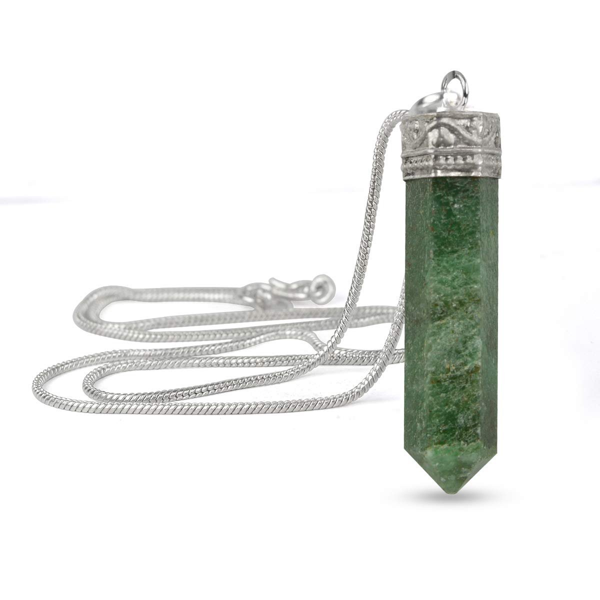Divine Spirituals Natural Healing Stone Pendant Pencil Shape Crystal Stone Certified Pendant/Locket with Chain - Healing Gemstone Size 30-35 mm Approx(Green Avenutuine Pendant)