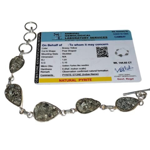 Divinity Pyrite Geode 5 in 1 Natural Pure Certified Bracelet Super AAA Quality for Healing Meditation Success and Abundance (Pyrite 5 in 1 Chain Bracelet)