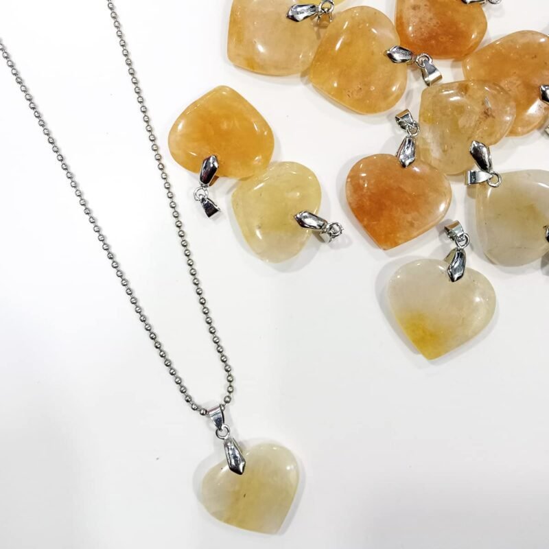 Natural Healing Stone Pendant Heart Shape Crystal Stone Pendant / Locket with Metal Chain for Healing and Meditation Size 25-30 mm Approx. (Yellow Citrine) - Image 2