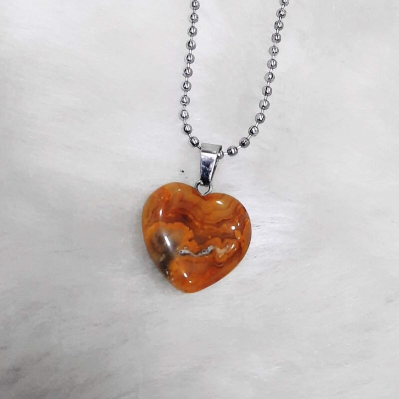 Natural Healing Stone Pendant Heart Shape Crystal Stone Pendant / Locket with Metal Chain for Healing and Meditation Size 25-30 mm Approx. (Picture Jasper) - Image 3