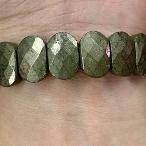 Natural Pyrite Real Pure Crystal Lab Certified 10 mm Flat Bead Faceted Bracelet for Men and Women for Good Luck, Love, Abundance, Healing and Meditation