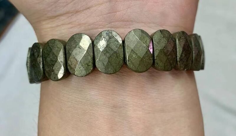 Natural Pyrite Real Pure Crystal Lab Certified 10 mm Flat Bead Faceted Bracelet for Men and Women for Good Luck, Love, Abundance, Healing and Meditation