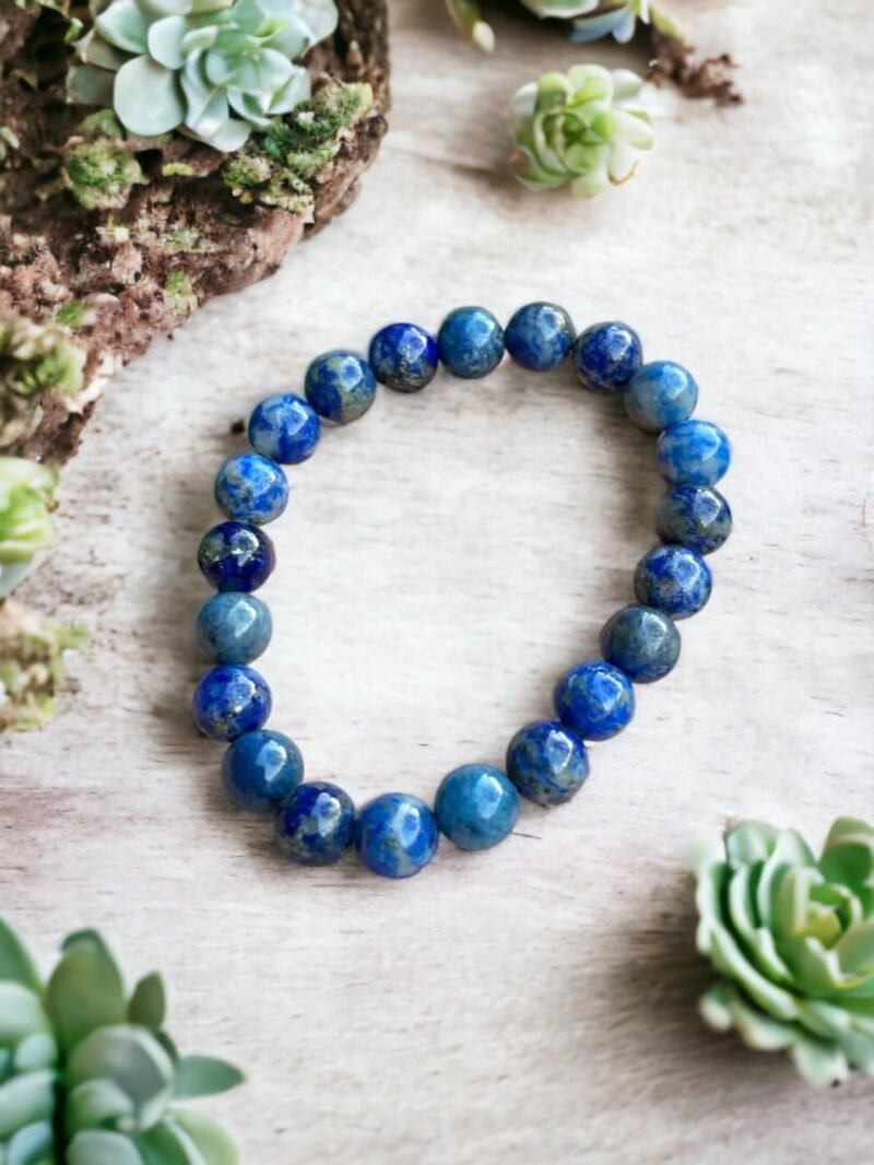Natural Lapis Lazuli Certified Bracelet 8mm Strechable Original Real Crystal Bracelet For Third Eye Chakra, Spiritual Growth, Clarity, Meditation & Inner Peace For Men & Women