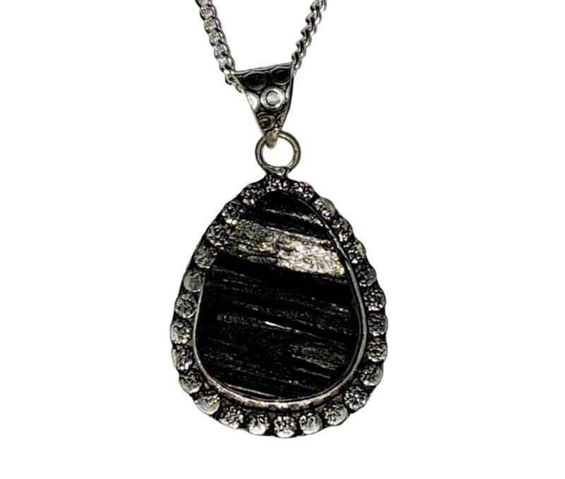 Black Tourmaline Certified Pendant Natural Crystal AAA Grade Unisex Pendant for Reiki Healing With Silver Polish Metal Chain - Image 3