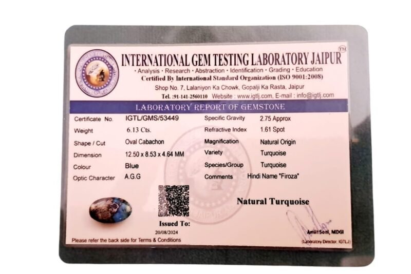 Natural Firoza Turquoise Beautiful Pure Lab Certified Irani Firoza Exclusive Double Polished Gemstones for Peace, Protection Name and Fame for Men and Women 48 to 50 Carats