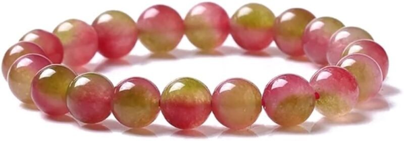 Watermelon Tourmaline Natural Crystal Bracelet Lab Certified 8 mm Semi Precious Gemstone Unisex Stretchable Band Bracelet for Healing Meditation and Manifestation