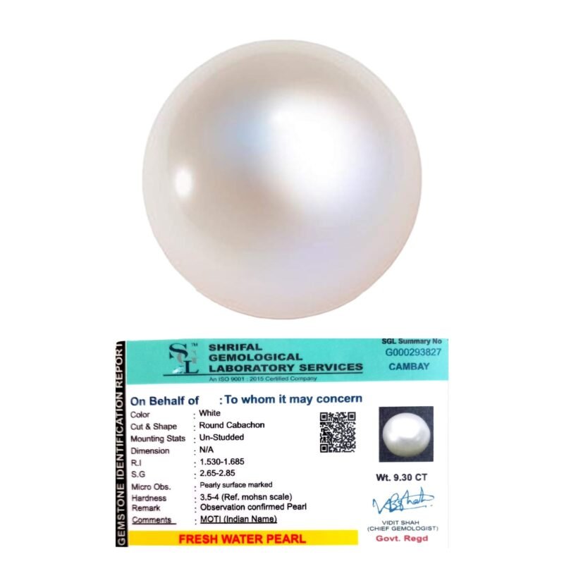 Natural Premium Fresh Water Pearl (Original Moti) Lab-Certified AAA Grade Round Cabachon Gems For Moon, Love, Stress Reduction & Ring Jewelry For Men & Women approx. 9 Carat