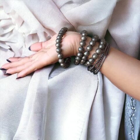 Pyrite Stone Original Certified Stone Diamond Cut Unisex 10 mm Faceted Strechable Band Bracelet for Wealth Prosperity Good Luck and Success