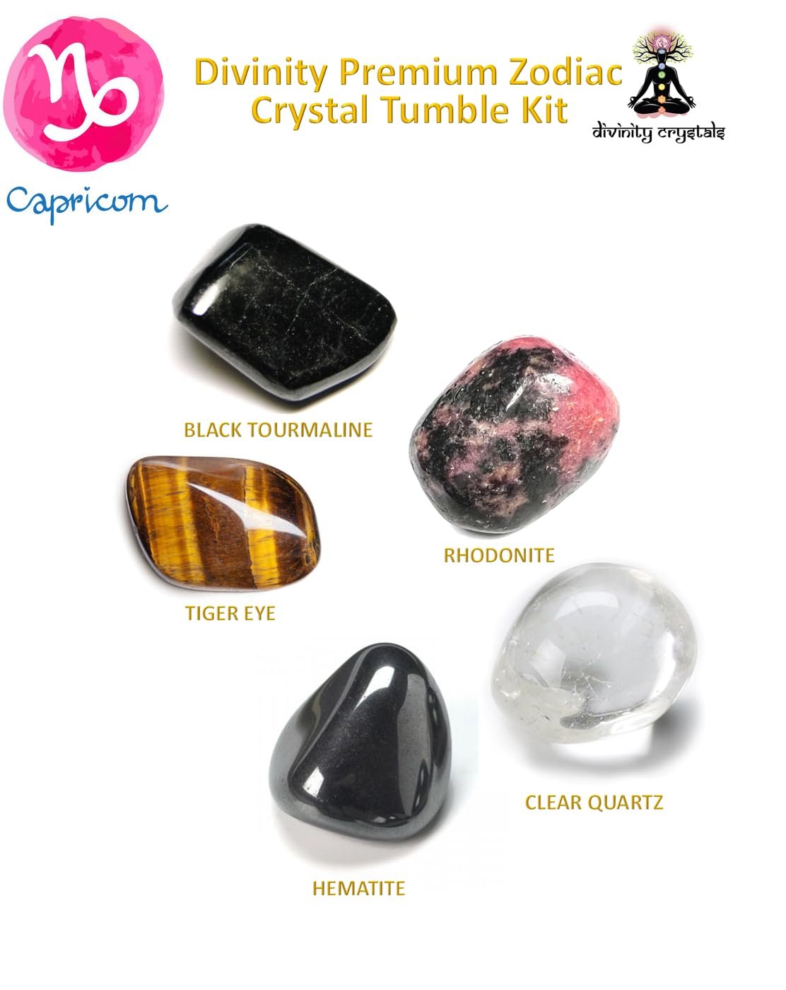 Divinity Zodiac Capricorn Premium Birthstone Gemstone Tumble Crystal Kit for Healing, Meditation Abundance and Good Luck