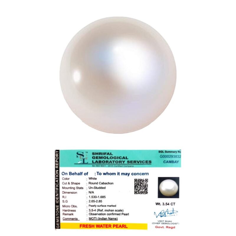 Natural Premium Fresh Water Pearl (Original Moti) Lab-Certified AAA Grade Round Cabachon Gems For Moon, Love, Stress Reduction & Ring Jewelry For Men & Women approx. 3 Carat