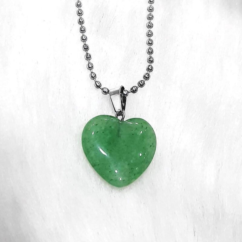 Natural Healing Stone Pendant Heart Shape Crystal Stone Pendant / Locket with Metal Chain for Healing and Meditation Size 25-30 mm Approx. (Green Aventurine) - Image 3