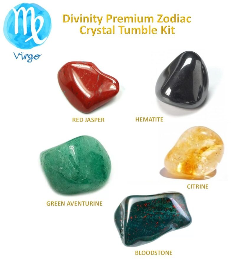 Zodiac Natural Crystal Tumble Set Virgo Zodiac Sun Sign Premium Birthstone Gemstone Tumble Crystal Kit for Healing Meditation Financial Abundance and Good Luck - Image 2