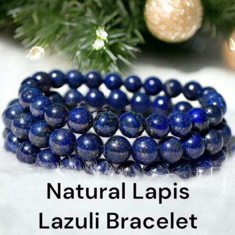 Natural Lapis Lazuli Certified Bracelet 8mm Strechable Original Real Crystal Bracelet For Third Eye Chakra, Spiritual Growth, Clarity, Meditation & Inner Peace For Men & Women
