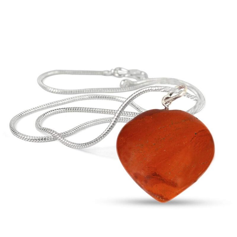 Natural Healing Stone Pendant Lab Certified Heart Shape Crystal Stone Pendant / Locket with Metal Chain for Healing and Meditation Size 25-30 mm Approx. (Red Jasper) - Image 2