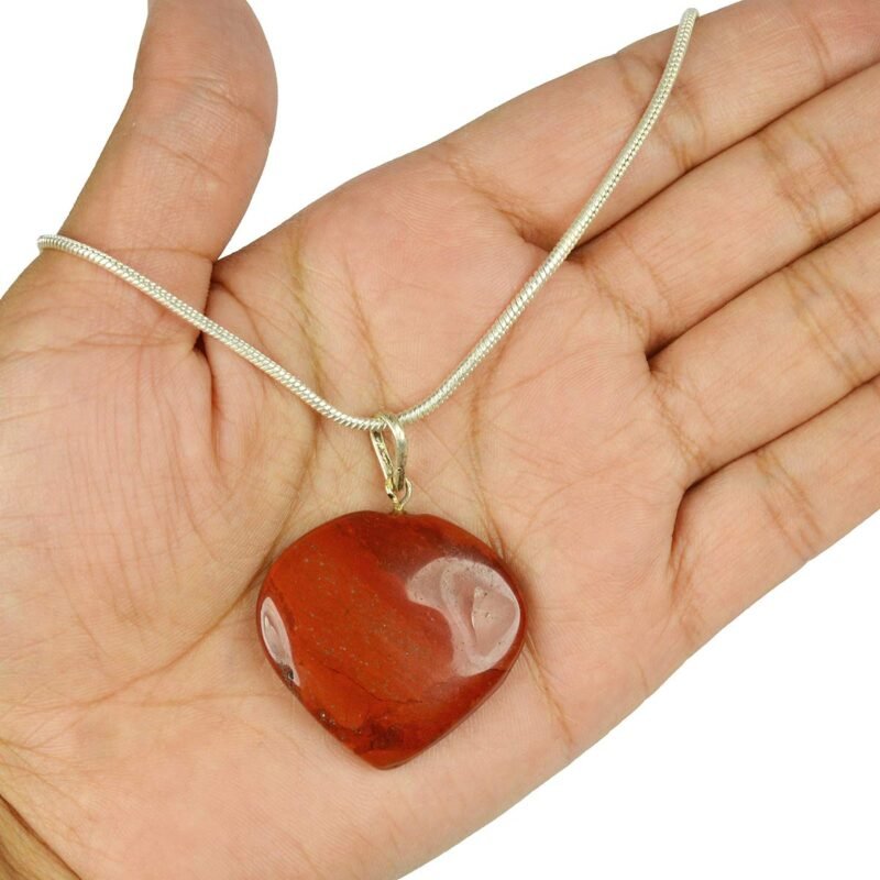 Natural Healing Stone Pendant Lab Certified Heart Shape Crystal Stone Pendant / Locket with Metal Chain for Healing and Meditation Size 25-30 mm Approx. (Red Jasper) - Image 3