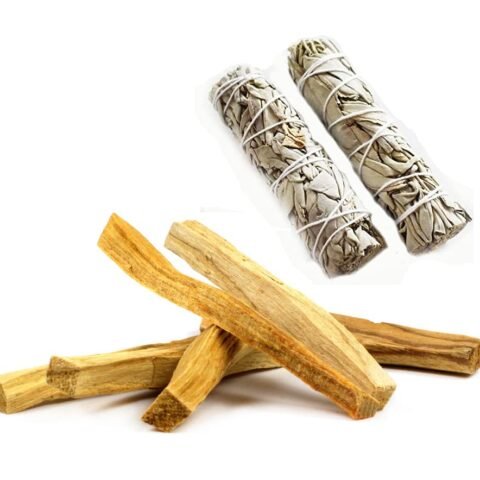 Combo Pack of 2 Palo Santo Smudging Sticks with 2 Sage Bundle for Meditation and Stress Relief