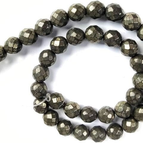 Pyrite Stone Original Certified Stone Diamond Cut Unisex 10 mm Faceted Strechable Band Bracelet for Wealth Prosperity Good Luck and Success