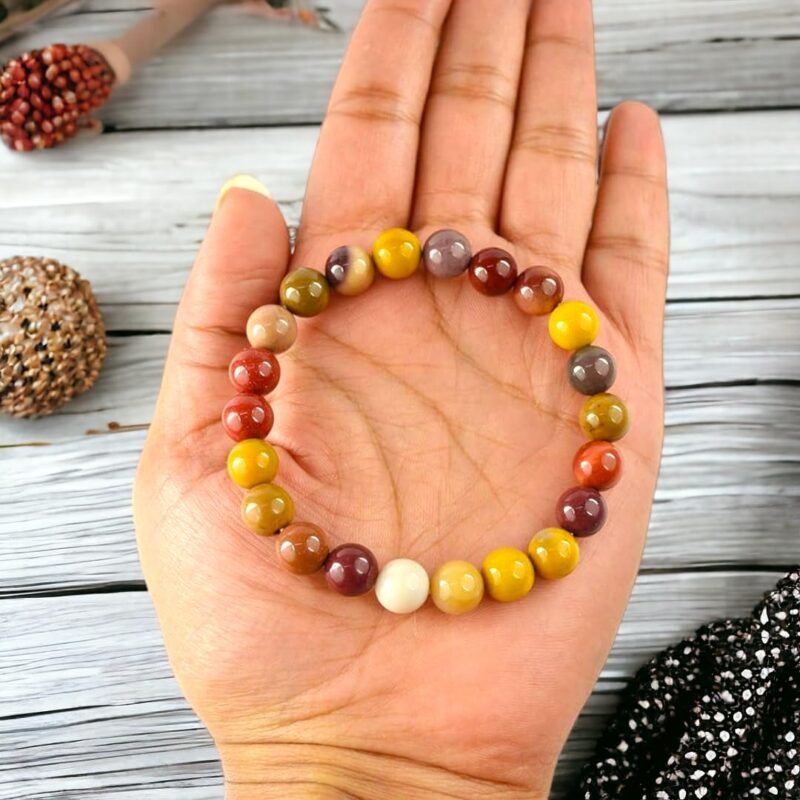 Natural Crystal Mookaite Bracelet 8mm Stretchable Original Semi Precious Gemstone Bracelet For Vibrant Energy, Emotional Balance, Grounding, Strength & Meditation