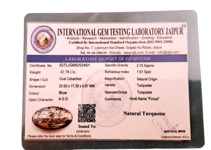 Natural Firoza Turquoise Beautiful Pure Lab Certified Irani Firoza Exclusive Double Polished Gemstones for Peace, Protection Name and Fame for Men and Women 11.32 Carat