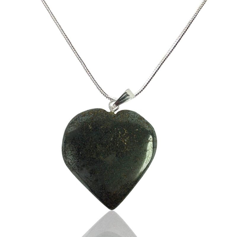 Natural Healing Stone Pendant Heart Shape Crystal Stone Pendant / Locket with Metal Chain for Healing and Meditation Size 25-30 mm Approx. (Hematite)