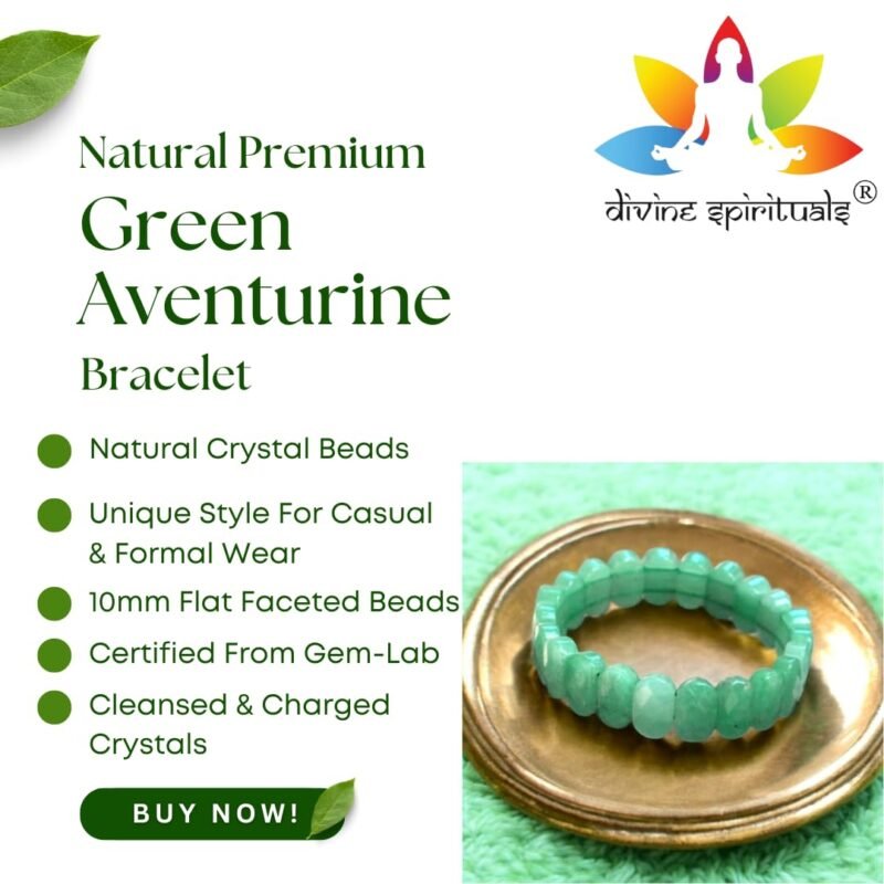 Natural Green Aventurine Bracelet AAA Grade Lab-Certified Original Stretchable Unisex 10mm Flat Faceted Bracelet For Heart Chakra, Prosperity & Success