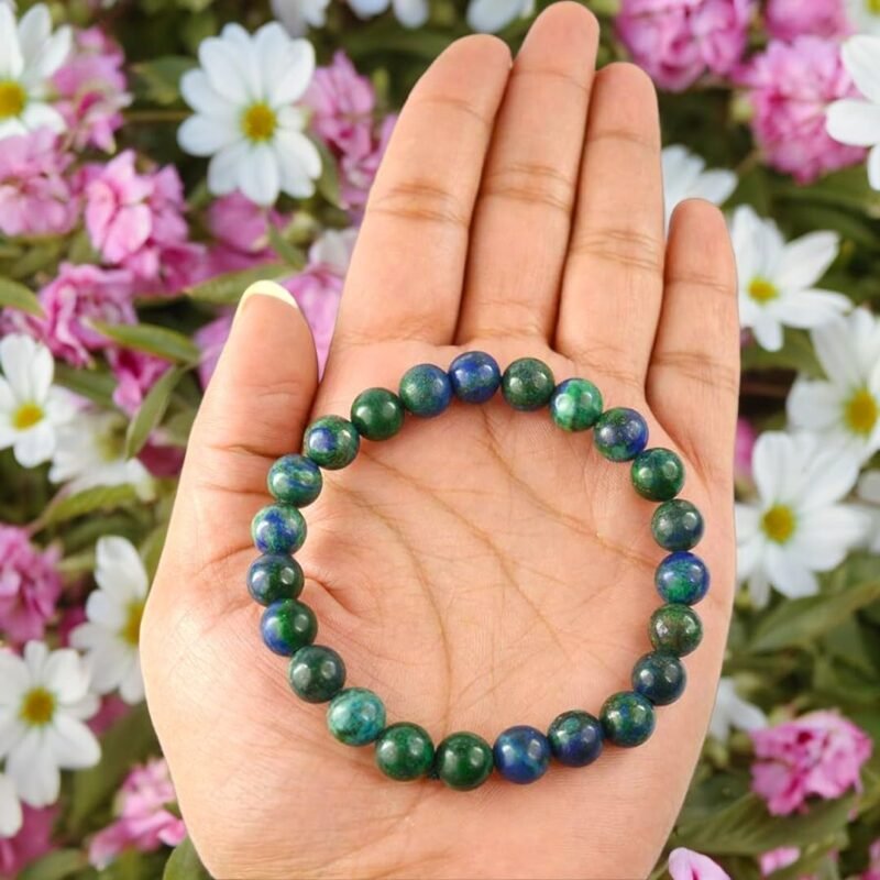 Natural Azurite Bracelet Lab Certified AAA Grade 8mm Stretchable Original Crystal Bracelet For Third Eye Chakra, Creativity, Manifestation & Meditation For Men & Women