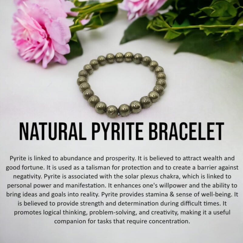 Lab Certified Aaa Quality Natural Original Pyrite Bracelet Real Crystal 8Mm Strechable Original Bracelet - Money Magnet For Men & Women For Prosperity, Abundance & Manifestation