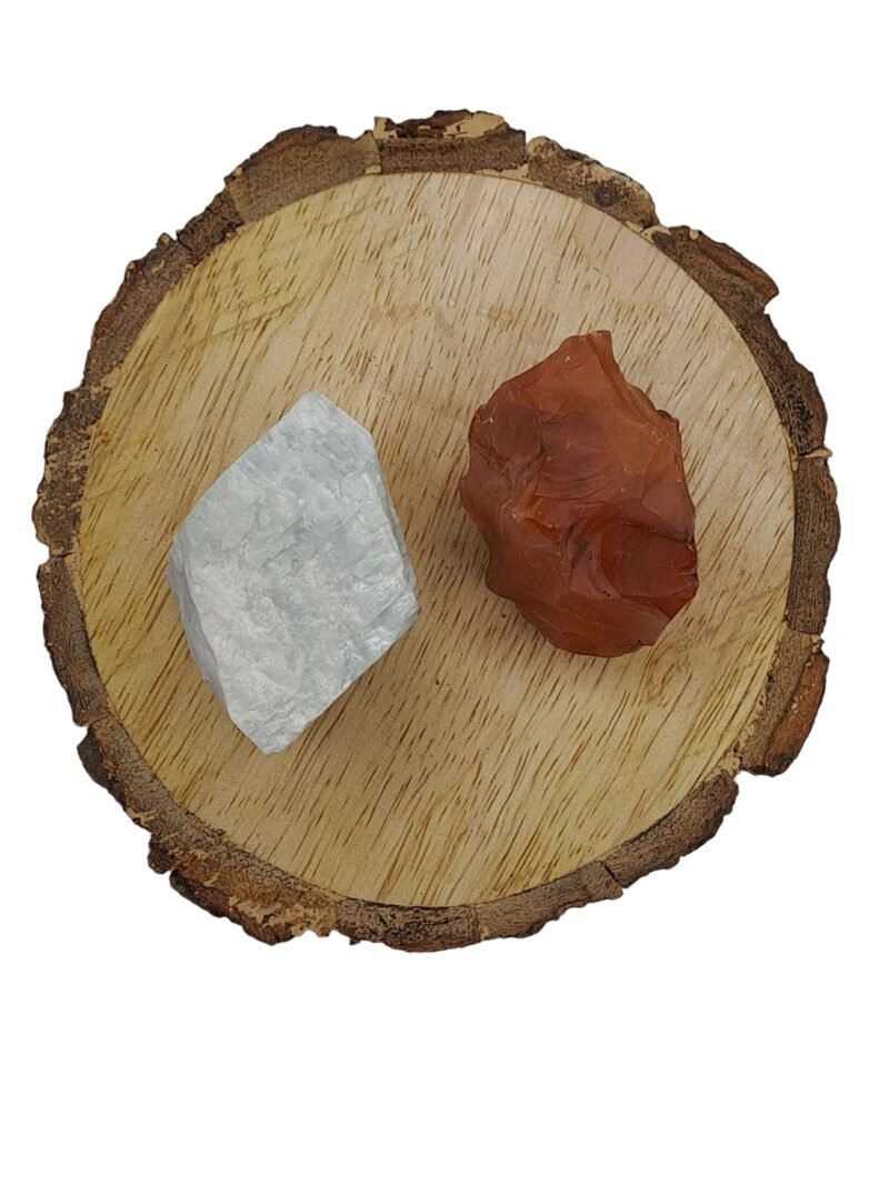 Amazonite + Carnelian AAA Grade Raw Natural Crystal Combo with Wooden Natural Bark Coaster for Healing, Meditation and Manifestation - Image 3