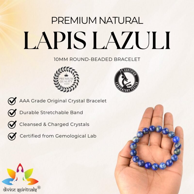 Natural Lapis Lazuli Bracelet 10mm AAA Grade Strechable Original Certfied Unisex Real Crystal Bracelet For Third Eye Chakra, Communication, Meditation & Inner Peace