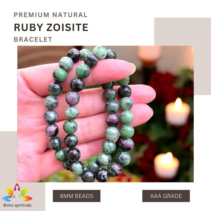 Natural Ruby Zoisite (Anyolite) Bracelet Lab-Certified AAA Grade 8mm Stretchable Original Unisex Bracelet For Heart and Root Chakras, Joy, Creativity, Manifestation & Meditation