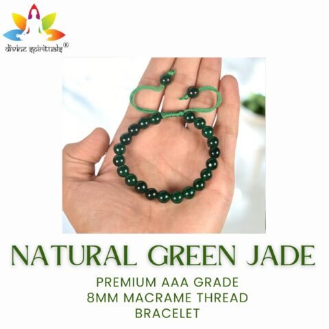 Natural Green Jade Bracelet Premium Macrame Thread Bracelet Lab Certified 8mm Adjustable Unisex Crystal Bracelet For Peace & Manifestation