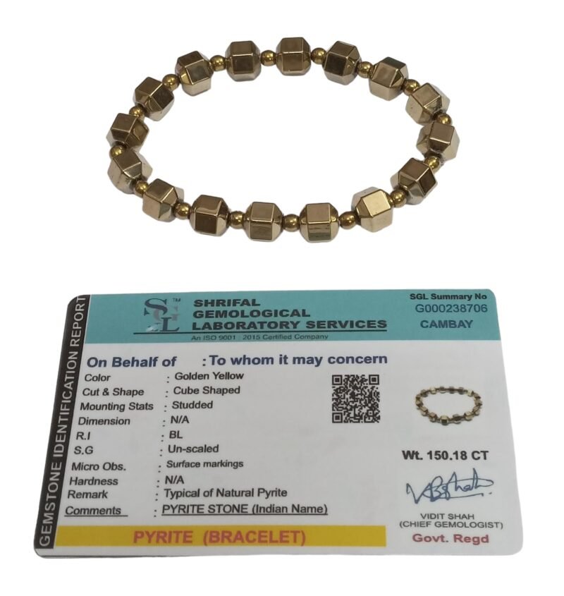 Divine Spirituals Golden Pyrite Certified Cubical Beads Bracelet for Men and Women - Money Magnet Bracelet for Financial Abundance, Prosperity and Business Success