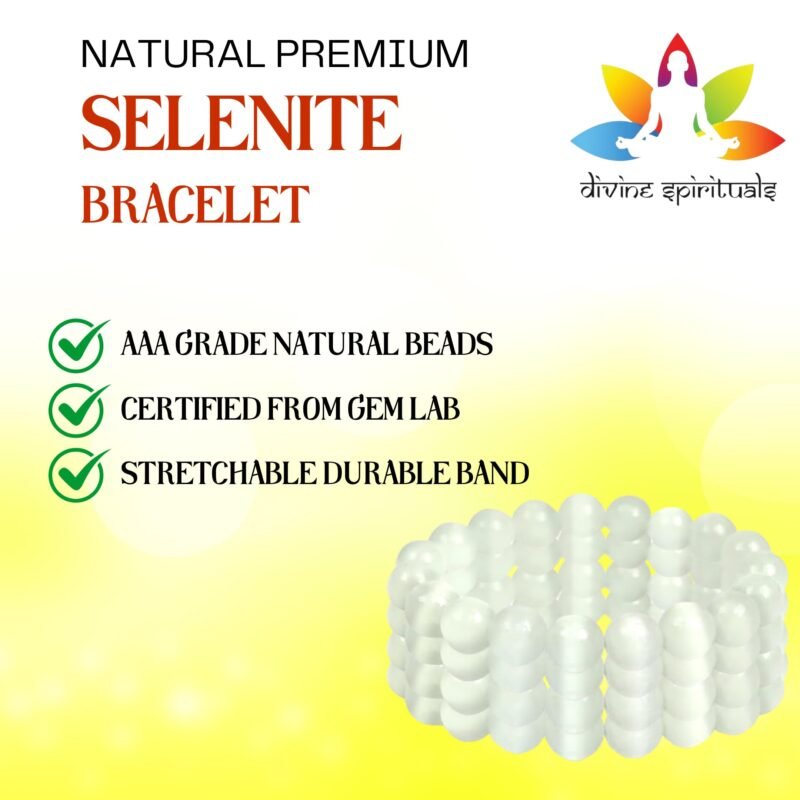 Lab Certified Natural Selenite Bracelet AAA Grade 10mm Stretchable Unisex Original Real Crystal Bracelet For Crown Chakra, Aura Cleansing, Purification, Peace & Meditation