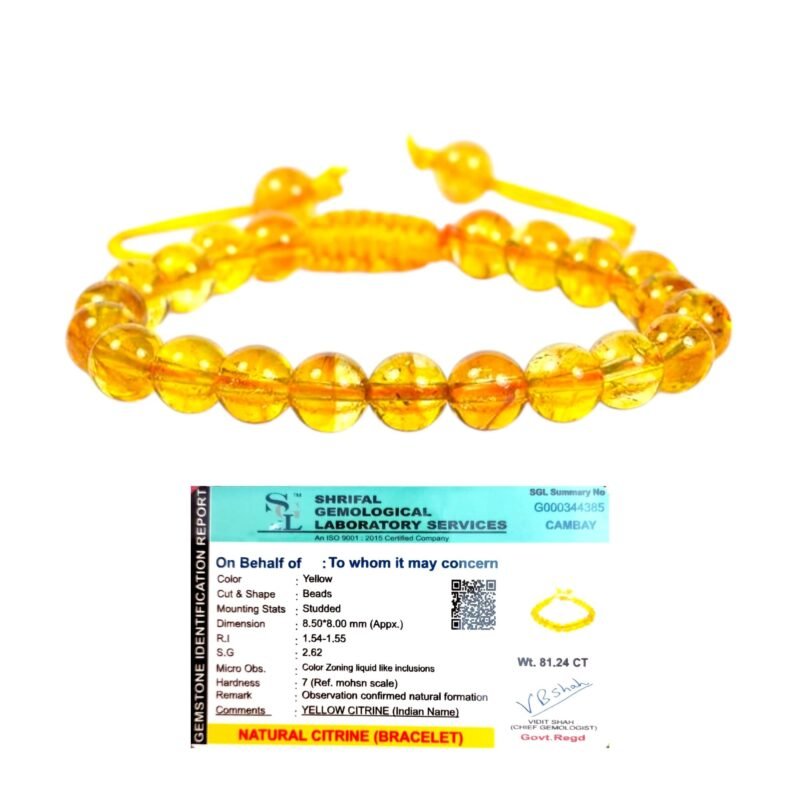 Natural Citrine Bracelet AAA Grade Certified 8mm Adjustable Thread Unisex Real Crystal Bracelet for Abundance, Positivity, & Success