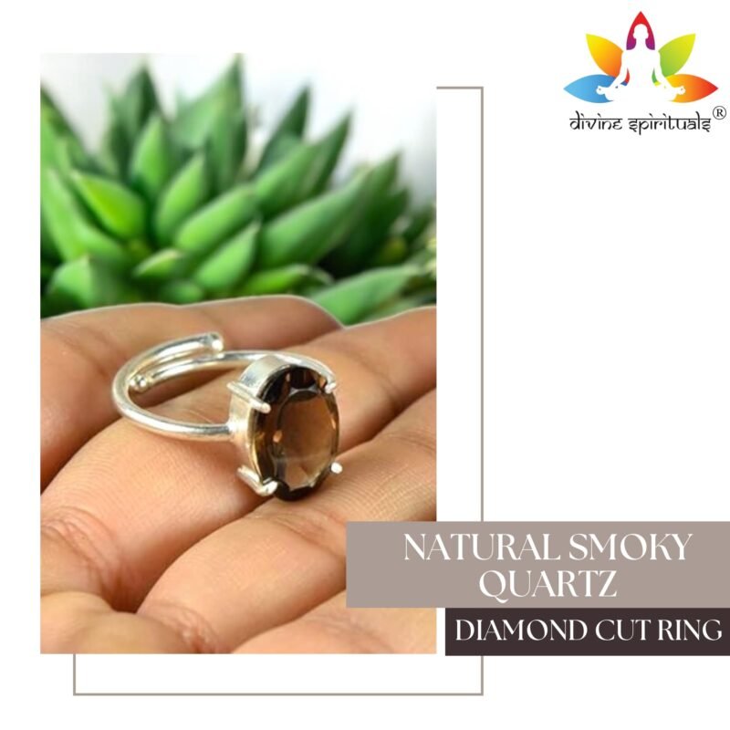 Premium Smoky Quartz Diamond-Cut Natural Gemstone Ring AAA Grade Adjustable Lab-Certified Unisex Original Crystal Ring For Grounding Energy, Root Chakra & Manifestation