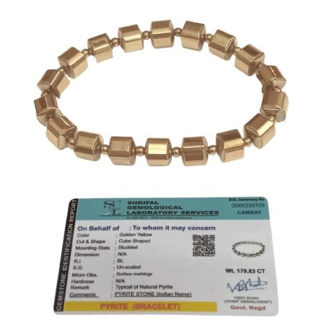 Divine Spirituals Golden Pyrite Certified Damru Shaped Beads Bracelet for Men and Women - Money Magnet Bracelet for Financial Abundance, Prosperity and Business Success