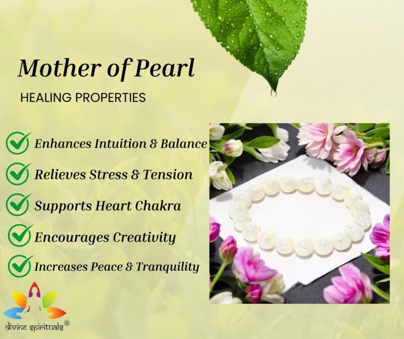 Natural Mother of Pearl (Matrika) Nacre Bracelet 10mm Certified Unisex Stretchable Original Real Crystal Bracelet For Calming Energy, Stress Reduction, Emotional Balance, Peace