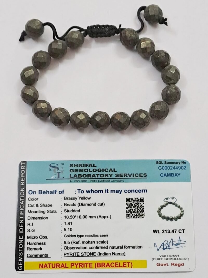 Pyrite Bracelet Certified Stone Diamond Cut Jewelry 10mm Unisex Faceted Adjustable thread Bracelet for Wealth and Prosperity - Genuine Pyrite stone Bracelet