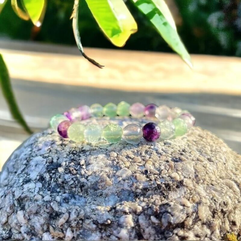 Multi Fluorite Bracelet 8mm Stretchable Original Semi Precious Gemstone Unisex Bracelet For Spiritual Growth, Manifestation, Stress Reduction, Aura Cleansing & Meditation