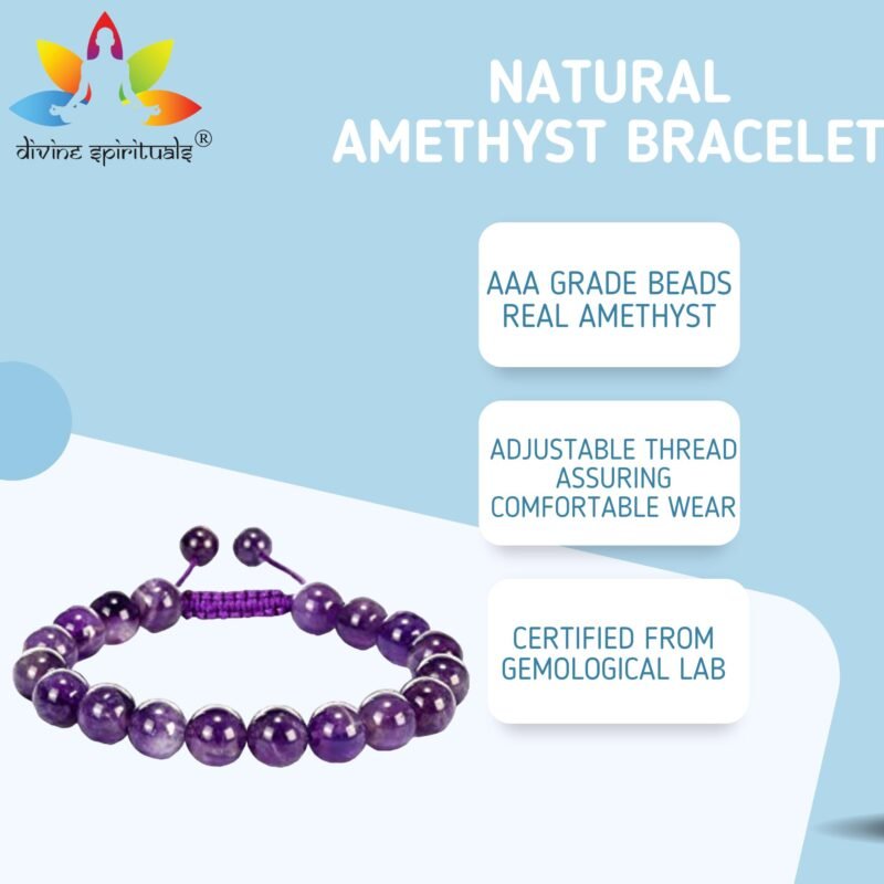 Natural Amethyst Bracelet Lab-Certified AAA Grade 8mm Thread Macrame Adjustable Original Unisex Crystal Bracelet For Luck, Manifestation & Prosperity - Image 3