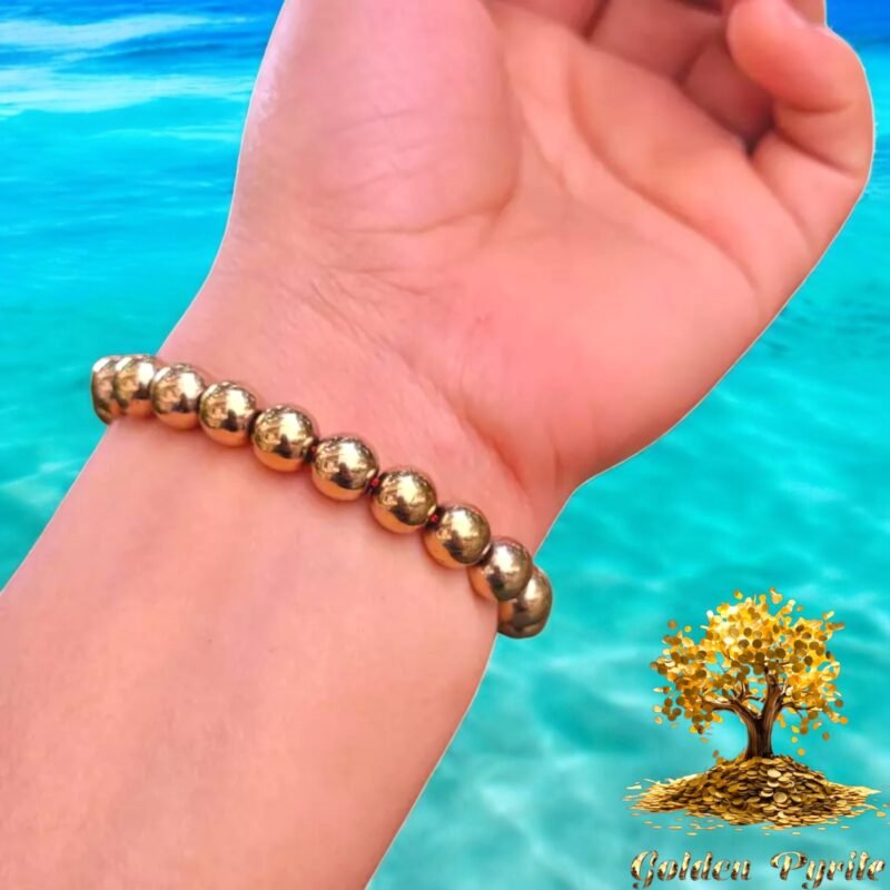 Golden Pyrite Premium Bracelet AAA Grade Certified 8mm Round Beaded Unisex Real Crystal Bracelet for Wealth, Protection & Confidence