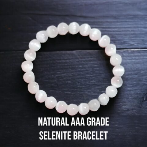 Natural Crystal Selenite Bracelet 8mm Stretchable Original Semi Precious Gemstone Bracelet For Crown Chakra, Aura Cleansing, Purification and Peace